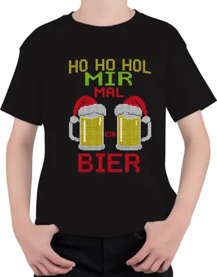 Produktbild von Ho Ho hol mir mal ein Bier Weihnachtsstrick Bierkrug Bierliebhabe Uni Kinder T-Shirt, Schwarz, 152