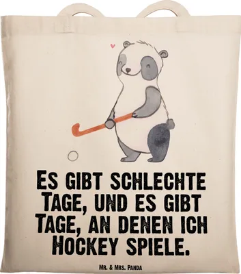 Produktbild von Mr. & Mrs. Panda Shopping Tasche Panda Hockey spielen - Transparent - Geschenk, Tote Bag, Verein, Laptoptasche, canvas, Stoffbeutel, Feldhockey, Hockeyschläger