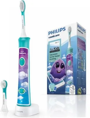Produktbild von Philips Sonicare For Kids Elektrische Schallzahnbürste mit integriertem Bluetooth®, Kinder, Ultraschall-Zahnbürste, 62000 Bewegungen pro Minute, Blau, 2 min, Ergonomisch, Anti-Rutsch-Griff