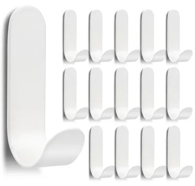 Produktbild von 15 selbstklebende Haken, kleine selbstklebende Edelstahlhaken, bohrfreie Wandhaken, Küchenhaken, Handtuchhaken für Bad, Küche, Kleiderschrank (weiß)