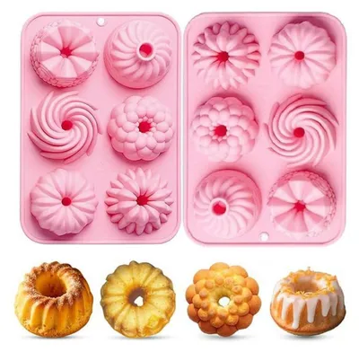 Produktbild von 2 Stück Mini Gugelhupfform Silikon Rosa Wiederverwendbar Kuchenform Klein Antihaftbeschichtet