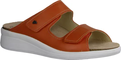 Produktbild von Finn Comfort Morelia bequeme Damenpantolette, Leder, Mandarine, Wechselfußbett - Damenschuhe Pantolette / Zehentrenner, Mehrfarbig, leder (nube)