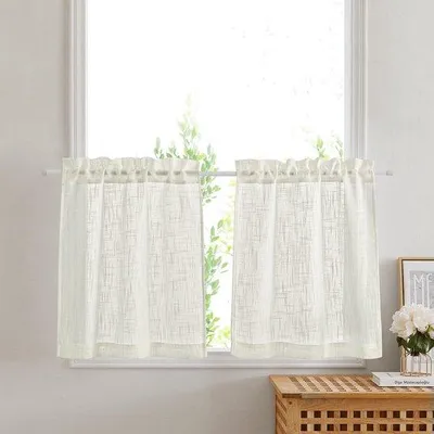 Produktbild von Unyqoos® Kurzgardinen 2er-Set für Küchenfenster – 60×45 cm, Crème Leinenoptik, lichtbeige, halbtransparent, Landhausstil