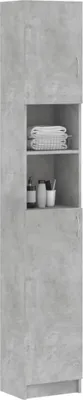 A tall, narrow bathroom cabinet with a concrete-like finish.