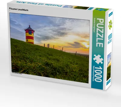 Produktbild von CALVENDO Puzzle Gestreifter Leuchtturm auf dem Deich | 1000 Teile Lege-Größe 64x48cm Foto-Puzzle für glückliche Stunden