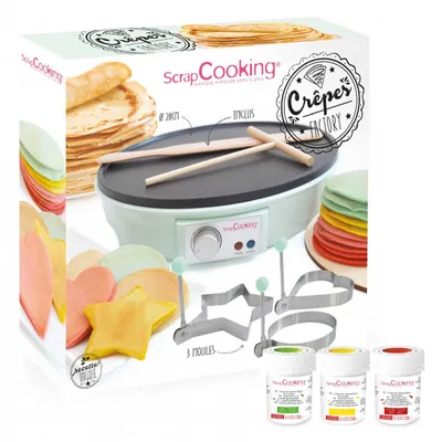 Produktbild von Pfannkuchenmaschine und 3 Lebensmittelfarben - rot grün gelb