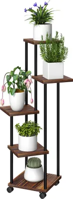 Produktbild von Blumenständermit5Ebenen,5-stufigerPflanzenständer,versetztesDesign,leichtzuverschieben,Holz,Stahl