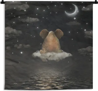 Produktbild von MuchoWow® Wandteppich Wandbehang Elefant - Mond - Sternenhimmel 150x150 cm Tapisserie Dekoration Wandtuch - Wohnaccessoires - Modernes