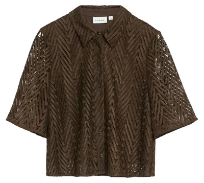 Produktbild von Comma Shacket-Bluse Braun mit Grafischen Spitzen und gefüttertem Body Größe 34