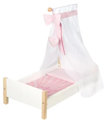 Produktbild von roba Puppenbett 'Scarlett', weiß lackiert, inkl. textiler Ausstattung, Bettwäsche und Himmel rosa