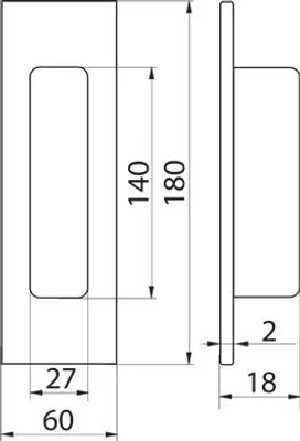 Zdjęcie produktu dla Prostokątny uchwyt do drzwi przesuwnych FH205 (180x59 mm), stal nierdzewna