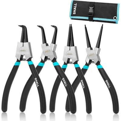 Immagine prodotto di Set di pinze per anelli di sicurezza, 4 pezzi, 7 pollici, con punte dritte/curve, per uso interno/esterno, con custodia