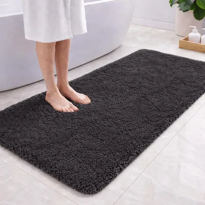 Immagine prodotto di Tappetino da bagno in microfibra, 120 x 60 cm, grigio scuro, assorbente, con pelo morbido, base in TPR, lavabile in lavatrice