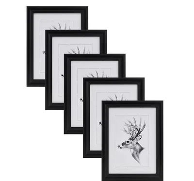 Produktbild von WOLTU 5er Set Bilderrahmen, Artos Stil Holzrahmen Glasscheibe, schwarz, 15x20 cm