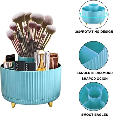 Produktbild von 360°Drehbarer Pinsel Organizer Kosmetik Organizers Kosmetik Make Up Organizer Tragbare Kosmetikbox Aufbewahrung Kosmetik(Blau)