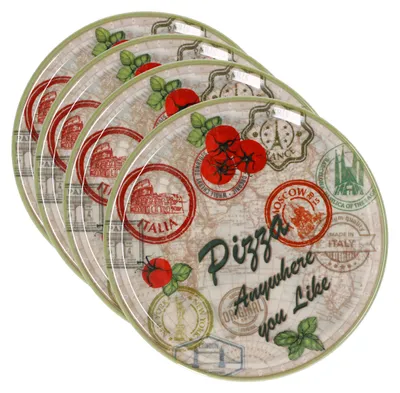 Produktbild von 4er Set Pizzateller Moskau grün Ø 31,5 cm Servier-Platte XL-Teller Porzellan