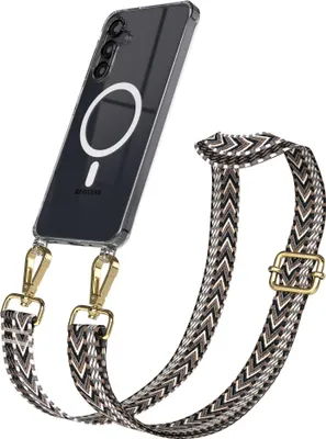 Produktbild von EAZY CASE - Handykette mit MagSafe Hülle für Samsung Galaxy A16, Handyband ZigZag Style,Karabiner Gold, Umhängeband in Grau