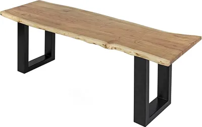 Produktbild von Esszimmerbank 120x42 cm Quintus, Akazienholz massiv & naturfarben, echte Baumkante, Baumkantenbank mit U-Gestell Schwarz, Sitzbank mit 26 mm Platte