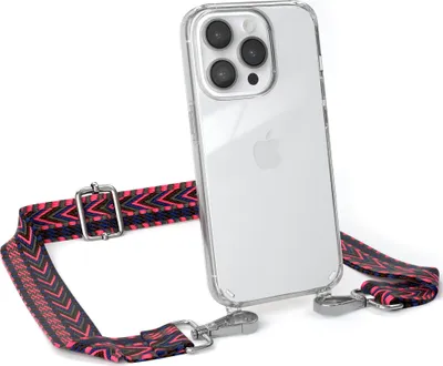 Produktbild von EAZY CASE Handykette - Verstellbarer Trageriemen kompatibel mit Apple iPhone 14 Pro, Handykordel mit transparenter Silikon-Hülle, Band in Rosa