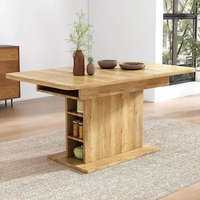 Obrázok produktu pre Rozťahovací jedálenský stôl s odkladacou zásuvkou, rozmer 110-130 x 70 x 75 cm, prírodná farba
