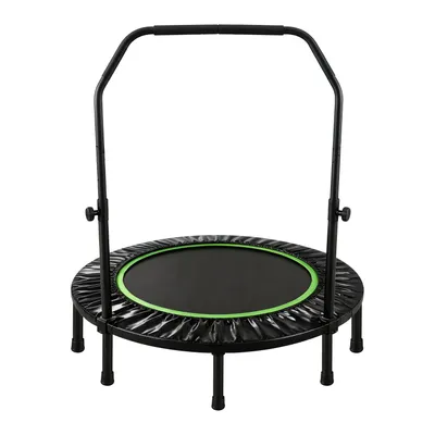 Produktbild von FOXSPORT Fitness Trampolin, Mini Trampolin mit Haltegriff, Faltbar, Ø 120 cm, bis 100 kg, Schwarz/Grün