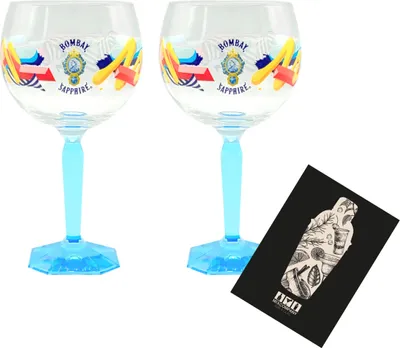 Produktbild von Bombay Sapphire 2er Set Ballon Glas mit Muster bunt Cocktail Glas Gläser eckiger Fuß