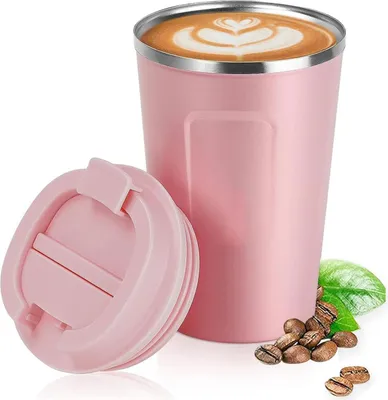 Produktbild von Kaffeebecher aus Edelstahl mit Deckel, Thermobecher für unterwegs, 380 ml