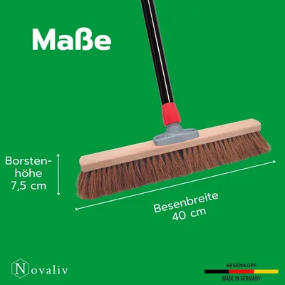 Produktbild von Novaliv 2x Kokosbesen 50 cm mit Stiel Kokosborsten Besen Naturborsten Ideal als Werkstattbesen mit Stiel Hallenbesen Industriebesen Hausbesen Kehrbesen Malerbesen Haarbesen Terassenbesen Besen weich