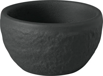 A black, textured bowl or planter.