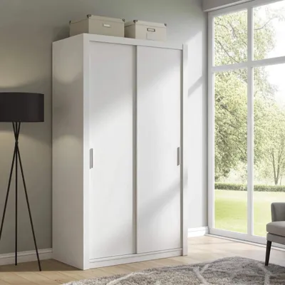 Produktbild von Schiebetürenschrank Zenit 150 cm, Kleiderschrank, Stilvoll Schlafzimmerschrank (Farbe: Weiß, ohne Spiegel)