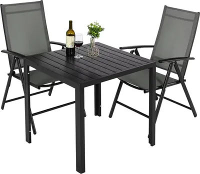 Produktbild von 5-teiliges Balkonset – Tuintisch mit 4 Klappstühlen – Aluminium Gartenmöbel Set – Balkon & Terrasse – Schwarz – 7-fach verstellbare Rückenlehne