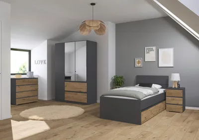 Produktbild von Jugendzimmer Joel 3trg Kleiderschrank in Grau Metallic und Artisan Eiche – Das perfekte Kinderzimmer