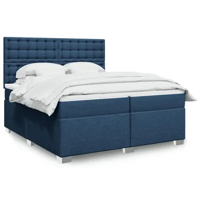 Produktbild von Design Boxspringbett mit Matratze Blau 200x200 cm Stoff, Klassische Betten 2024 Neu