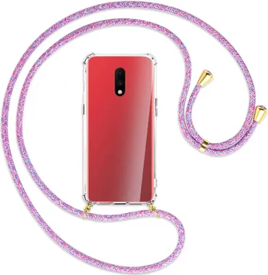 Produktbild von Handykette Backcover-Schutzhülle mit Band (Metall goldfarben) für OnePlus 7 - lila/rosa/blau