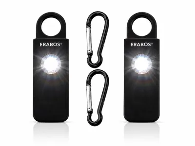 Produktbild von ERABOS T1000 Taschenalarm mit LED-Stroboskop und Karabiner, Schwarz, 2er-Set