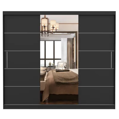 Produktbild von Schwebetürenschrank Kleiderschrank Schrank 250cm Schwarz/Schwarz mit Spiegel und LED-Beleuchtung  Alba