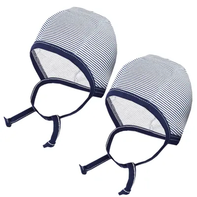 Produktbild von TupTam Unisex Baby Erstlingsmütze zum Binden 2er Pack, Farbe: Streifenmuster Dunkelblau, Größe: 50-56