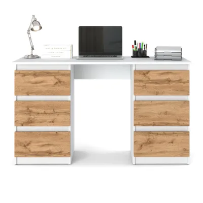 Zdjęcie produktu dla AZ team ® Biurko BIAŁE WOTAN 120 cm Biurko Szkolne 6 szuflad Stolik dla dziecka