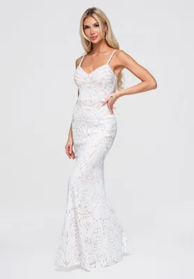 Produktbild von LARICA Abendkleid Maxi mit Herz-Ausschnitt und Pailletten LA-OM-DLR386 white M
