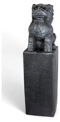 Produktbild von Asiatische Drachenstele 79 cm – Wetterfeste Gartendekoration in Steinoptik aus Polyresin – Japanische Statue für Garten, Teich und Terrasse