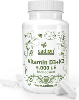 Produktbild von Vitamin D3 + K2 (MK7 ALL-TRANS) Kapseln 5.000 i.E. je Kapsel (Dose 90 Stück)