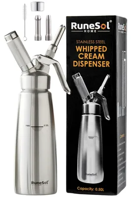 Edelstahl-Sahnespender, 500 ml, mit 3 Düsen, Sahnebereiter