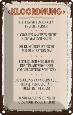 Produktbild von vianmo Blechschild 18x12 cm Kloordnung bitte im sitzen pinkeln Spruch Zitat