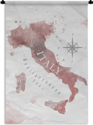 Produktbild von MuchoWow® Wandteppich Wandbehang Karte - Italien - Aquarell - Rosa 120x180 cm Tapisserie Dekoration Wandtuch - Schlafzimmer - Dekorationen für das Haus