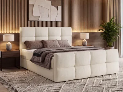 Produktbild von Boxspringbett 180x200 mit Bettkasten MORINO, Bonell-Matratze H3 und Topper – Bouclé Creme