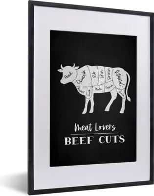 Produktbild von MuchoWow® Gerahmtes Poster Küche - Kuh - Fleischer - Fleisch 30x40 cm - Poster mit Schwarzem Bilderrahmen Wandposter Rahmen Foto Bilder - Wandposter Schlafzimmer