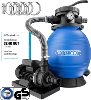 Produktbild von MONZANA® Sandfilteranlage SF12K 10.200L/h bis 35.000L Pool Selbstansaugend 400 Watt 2in1 Adapter Ø32–38mm 7Wege Ventil Sandfilterpumpe Poolfilter