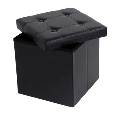 Produktbild von SONGMICS Sitzhocker 38 x 38 x 38 cm Sitzbank mit 40L Stauraum bis 300 kg belastbar aus MDF und Kunstleder schwarz LSF30B