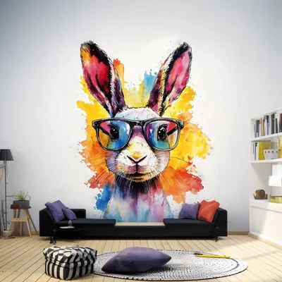 Obrázok produktu pre Decords – Samolepka na stenu, svietiace zajačik so slnečnými okuliarmi, 40 cm
