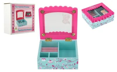 Image de Boîte à bijoux Princess, modèle coffret avec couvercle rabattable, en bois, dimensions : 12,5 x 12 x 5 x 5 cm, vendue dans une boîte